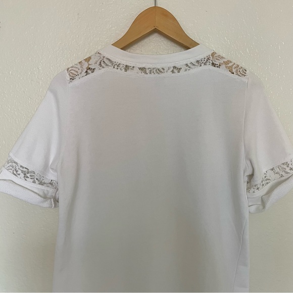 Rebecca Taylor White Short Sleeve Terry Cloth Lace Crew Neck T-Shirt Blouse S - Picture 4 of 15